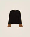 Twinset Maglia Donna con Inserti Animalier – Nero/Marrone, linea fitted