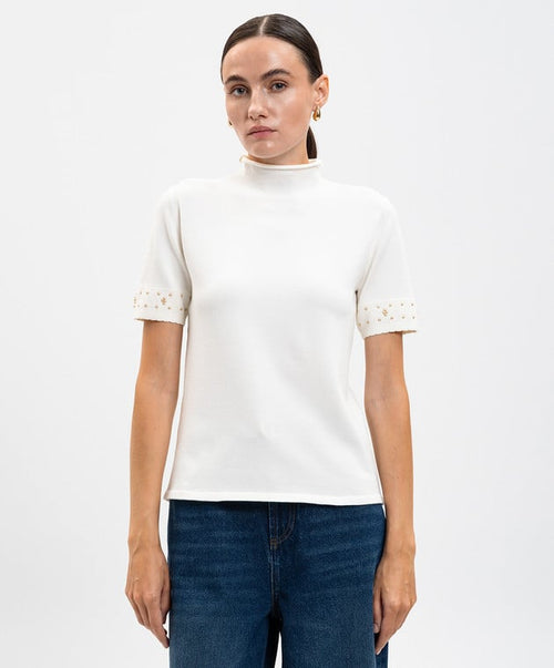 Twinset maglia donna bianco neve in viscosa con strass
