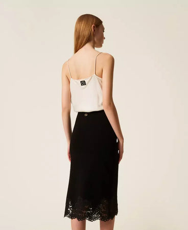 Twinset Gonna longuette in maglia con pizzo
