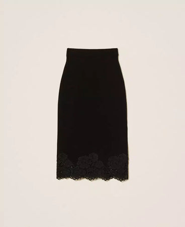 Twinset Gonna longuette in maglia con pizzo
