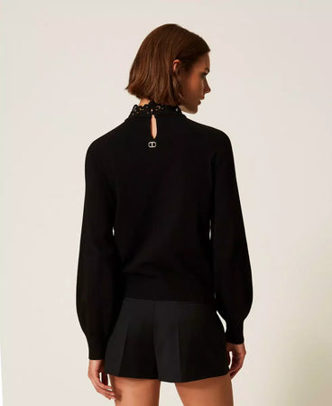 Twinset Maglia donna lupetto con pizzo