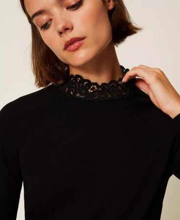 Twinset Maglia donna lupetto con pizzo