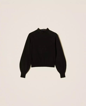Twinset Maglia donna lupetto con pizzo