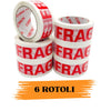 EcoPrice® Nastro Adesivo Imballaggio FRAGILE 48mmx66m 6 Rotoli Scotch