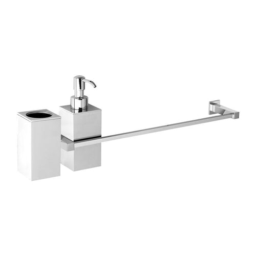Porta salviette cm 40 + dosatore sapone liquido + porta bicchiere da bagno linea Picasso in ottone cromato - accessori bagno