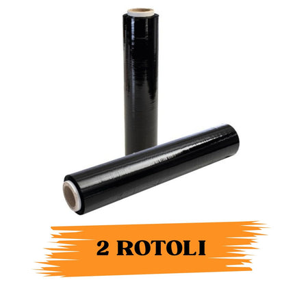 EcoPrice® Pellicola Film Estensibile Nero Da 2,5 Kg 23 Micron Bobina Super Resistente 2 RotolI