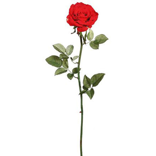 Fiore artificiale Rosa h 35 cm effetto realistico con stelo e foglie verdi