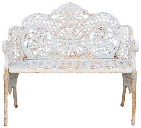 Biscottini Panchina Liberty da giardino in ghisa finitura bianca anticata L110xPR55xH90 cm