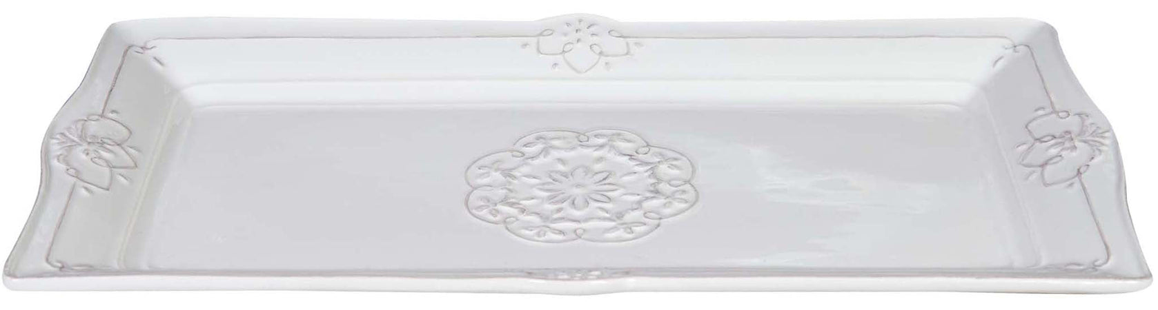 Biscottini Biscottini Vassoio Rettangolare Shabby Chic Porcellana Bianca Decorato 40x21x3