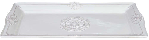 Biscottini Biscottini Vassoio Rettangolare Shabby Chic Porcellana Bianca Decorato 40x21x3