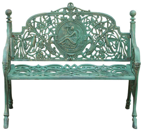 Biscottini Panchina Liberty in ghisa finitura verde anticata L105xPR43xH90 cm Robusta
