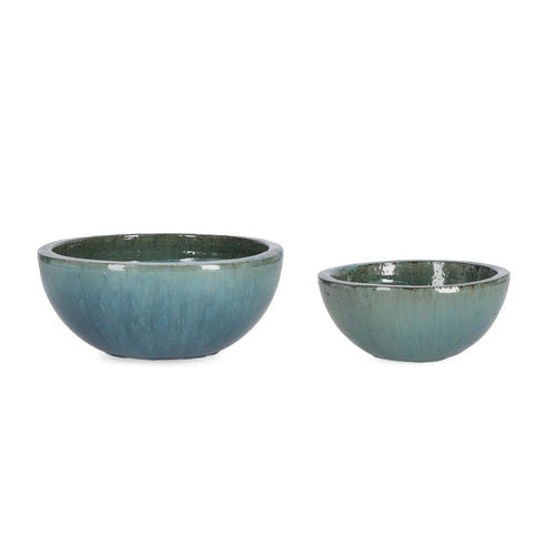 Vasi Quang struttura tonda in terracotta smaltata per esterno set da 2