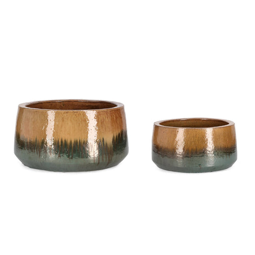 Vasi Thran struttura bassa in terracotta smaltata per esterno set da 2