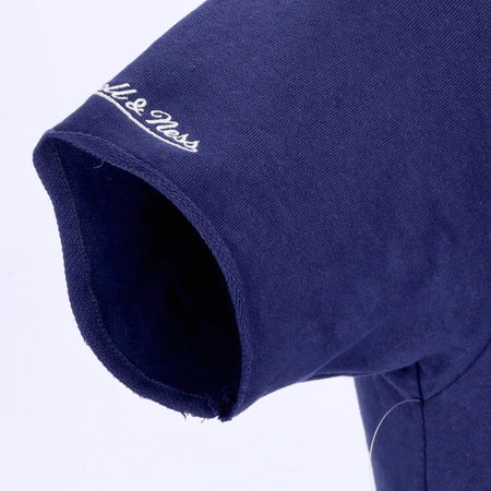 MITCHELL &amp; NESS Felpa Leggera Cappuccio Manica Corta Uomo Ncaa Game Day French Terry Hoodie Geohoy Navy da uomo