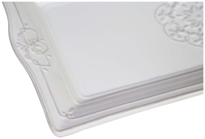 Biscottini Biscottini Vassoio Rettangolare Shabby Chic Porcellana Bianca Decorato 40x21x3
