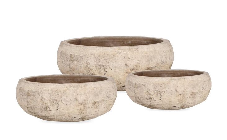 Vasi "Minh" struttura tonda in terracotta smaltata per esterno set da 3