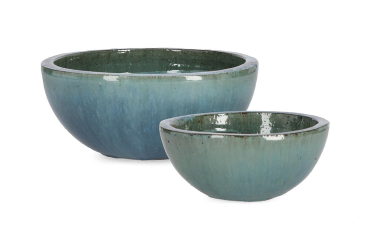 Vasi "Quang" struttura tonda in terracotta smaltata per esterno set da 2