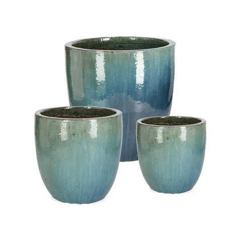 Vasi "Quang" struttura alta in terracotta smaltata per esterno set da 3