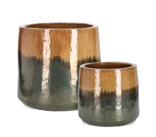 Vasi "Thran" struttura alta in terracotta smaltata per esterno set da 2