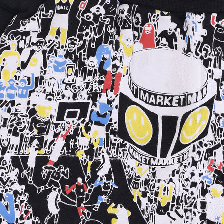 MARKET Pantalone Corto Tuta Felpato Uomo World Basketball Game Sweatshorts X Smiley Black da uomo