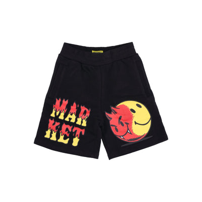 MARKET Pantalone Corto Tuta Felpato Uomo Good and Evil Sweatshorts X Smiley Black da uomo
