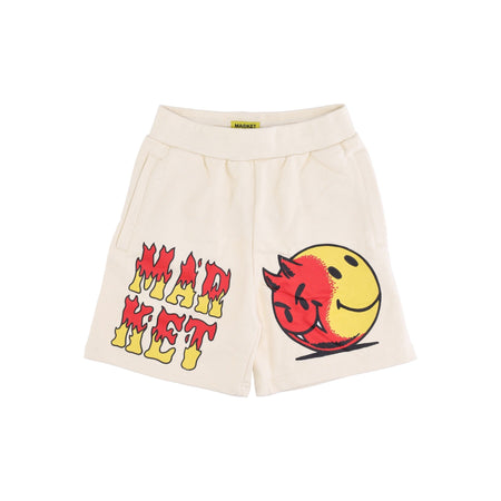 MARKET Pantalone Corto Tuta Felpato Uomo Good and Evil Sweatshorts X Smiley Cream da uomo