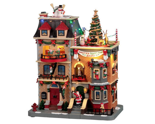 Terrazza di Babbo Natale, edificio animato per villaggio con musica e luci