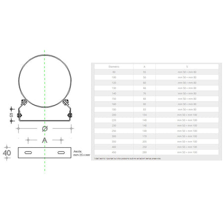 Collare pesante da 250mm regolabile fascetta murale AISI 304