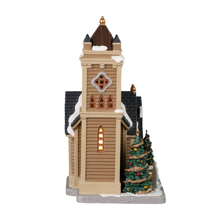 Cappella del vischio, edificio luminoso per villaggio di Natale in Porcellana‎