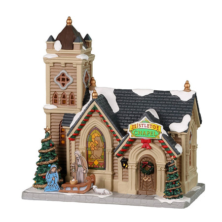 Cappella del vischio, edificio luminoso per villaggio di Natale in Porcellana‎
