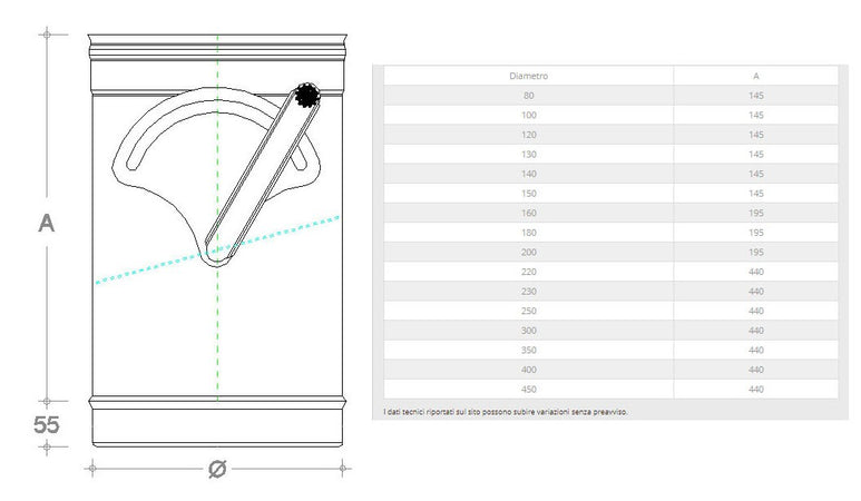 Manicotto MF inox AIR AISI 304 da 130mm con valvola manuale e chiusura quasi totale