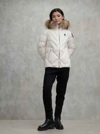 Blauer giubbino donna a linee geometriche Alicia 25WBLDC03097-006047 100BI