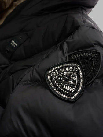 Blauer Giubbino donna lungo trapuntato Althea con cappuccio e pelliccia