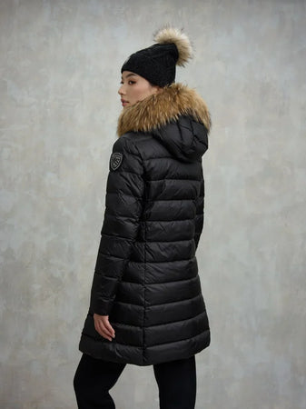 Blauer giubbino piumino lungo con pelliccia modello KRISTIN 25WBLDK03103