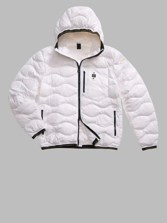 Blauer piumino uomo trapuntato ad onde con cappuccio bianco