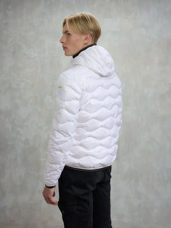 Blauer piumino uomo trapuntato ad onde con cappuccio bianco