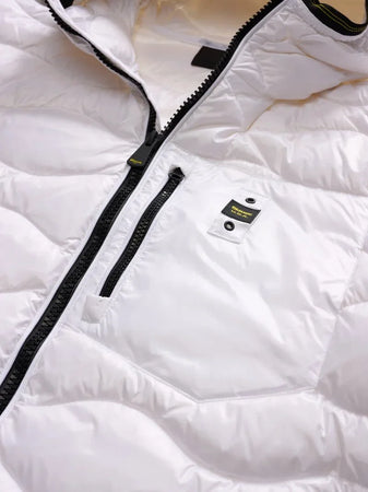 Blauer piumino uomo trapuntato ad onde con cappuccio bianco
