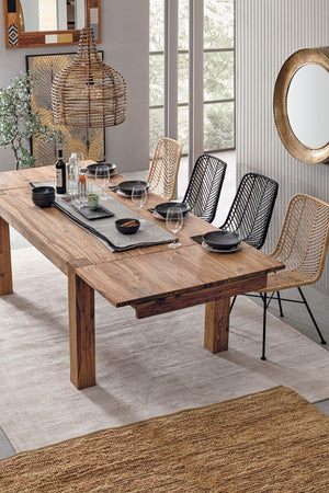 Tavolo Salford allungabile rettangolare, con gambe, piano in legno sheesham, stile design