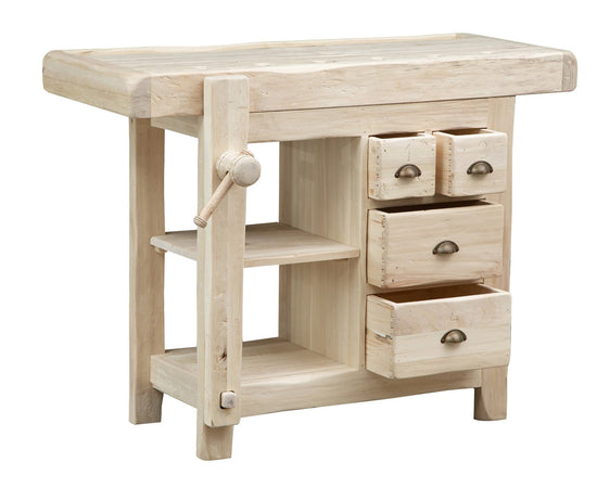 Biscottini Banco da lavoro Country in legno massello di tiglio grezzo L116xPR63xH90 cm. Made in Italy