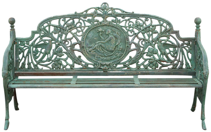 Biscottini Panchina Liberty in ghisa finitura verde anticata L184xPR70xH110 cm Robusta