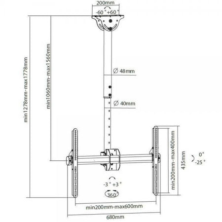 Supporto Telescopico Lungo a Soffitto per TV LED LCD 37-70''