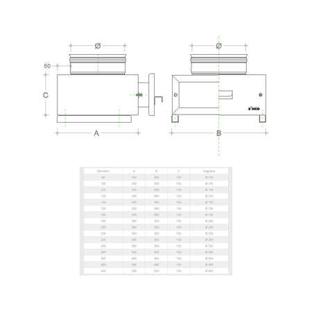 Camera da 230mm per raccolta ceneri in acciaio inox 8 decimi