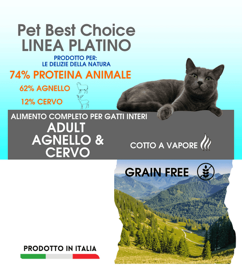 PETBESTCHOICE Linea Salute Platino Adult 74% Agnello e Cervo cotta a Vapore