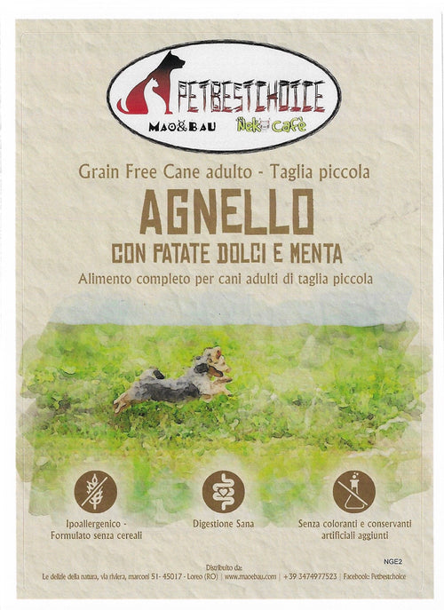 PETBESTCHOICE GRAINFREE mini ADULT Agnello 50% Patate dolci e Menta