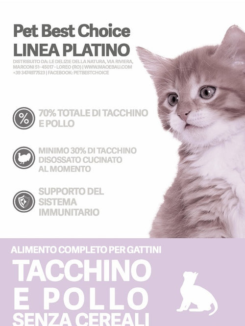 PETBESTCHOICE Linea Salute Platino GATTINO Tacchino e Pollo 70%