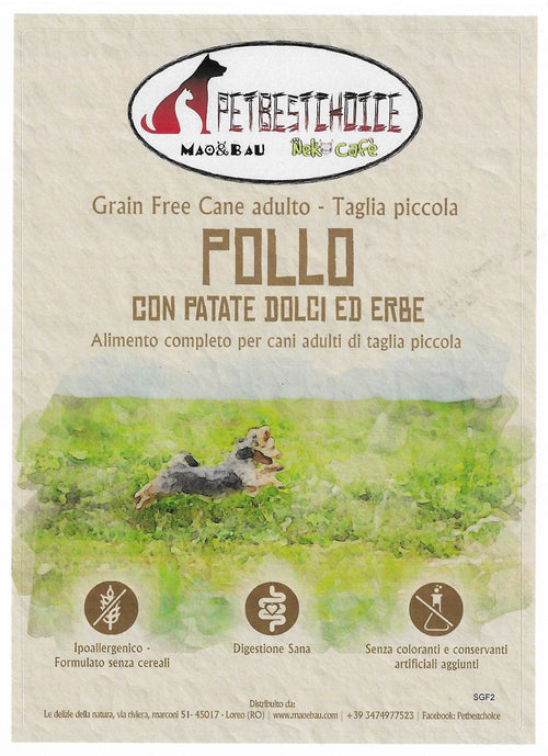 PETBESTCHOICE GRAINFREE mini ADULT Pollo 55% Patate dolci ed Erbe di campo