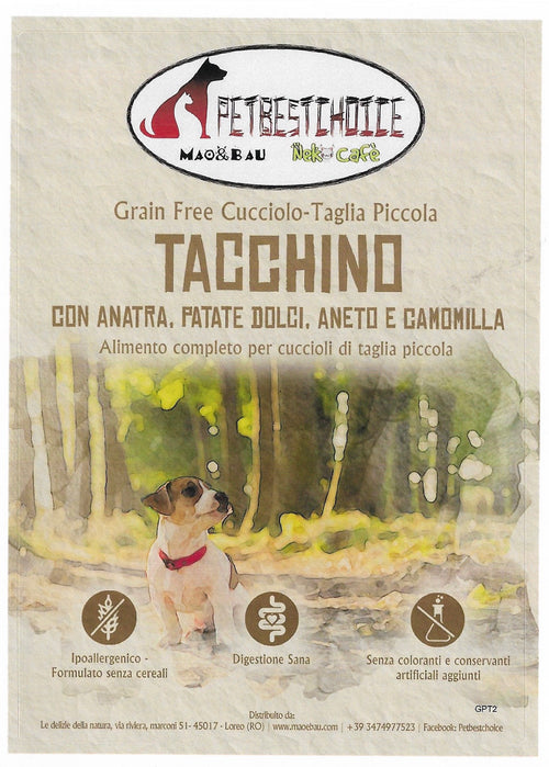PETBESTCHOICE GRAINFREE mini PUPPY Tacchino & Anatra 60% Aneto Camomilla