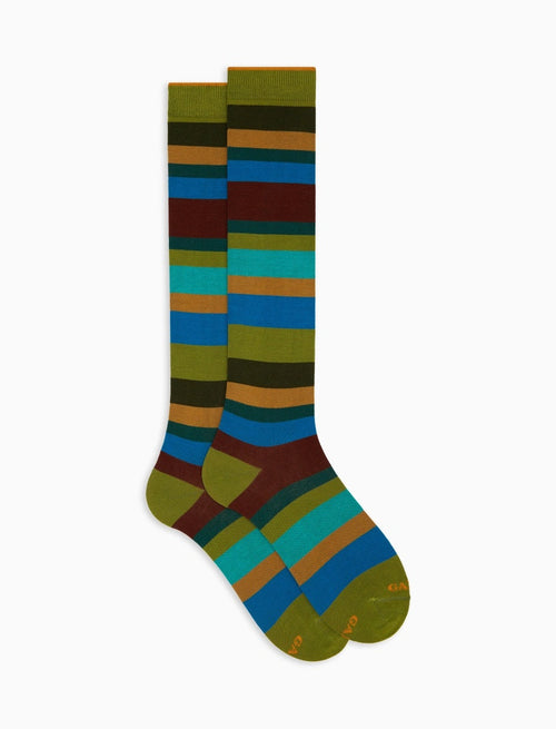 Gallo Calze uomo lunghe cotone righe multicolor sette colori verde