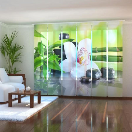 Set di 6 Tende a Pannello Rami di Bambù e Orchidea Bianca