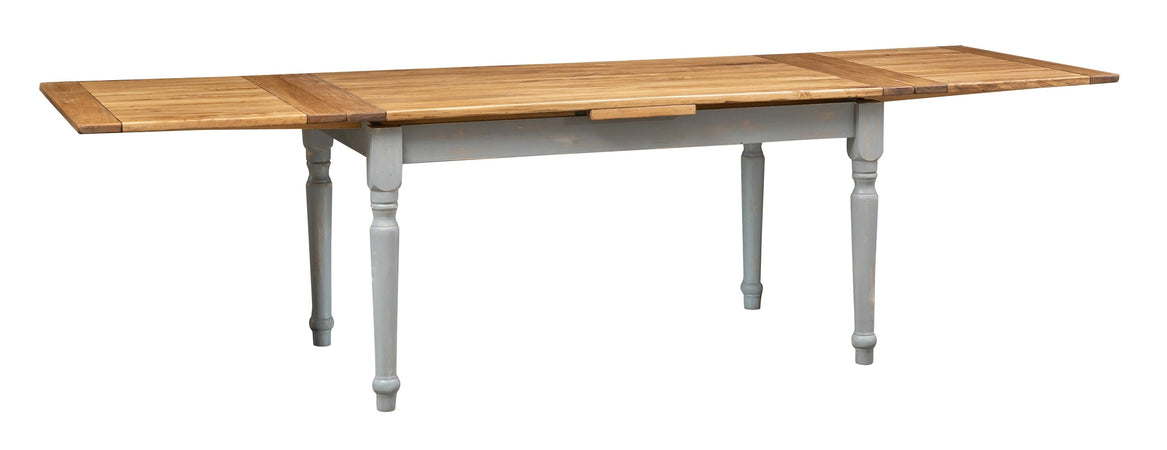 Biscottini Tavolo allungabile in legno massello di tiglio struttura grigio anticato piano finitura naturale. Made in Italy